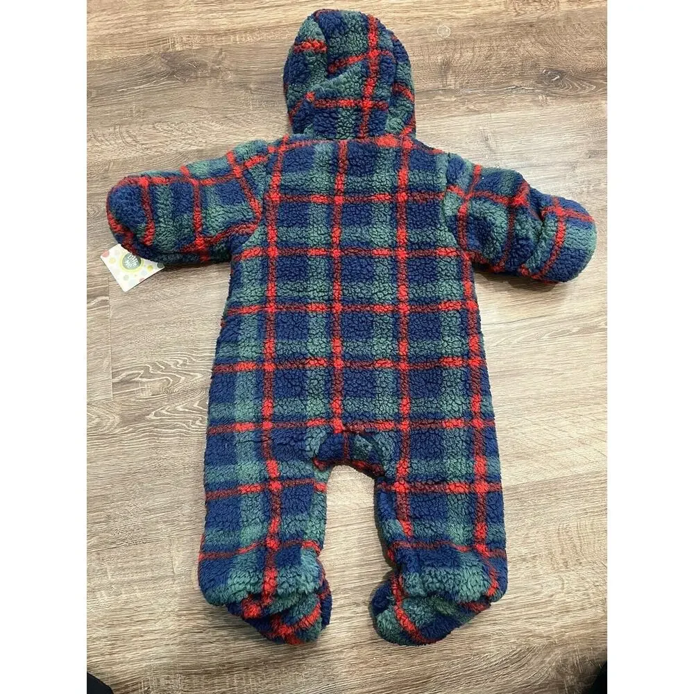 Little Me Plaid Fleece Jumpsuit- size 3-6 months